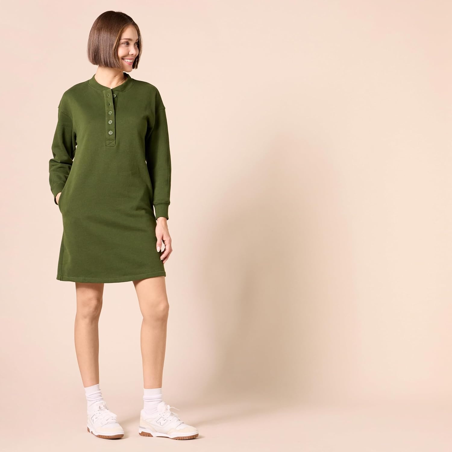 image:imageAmazon Essentials Womens Long Sleeve Sweatshirt DressDark Olive