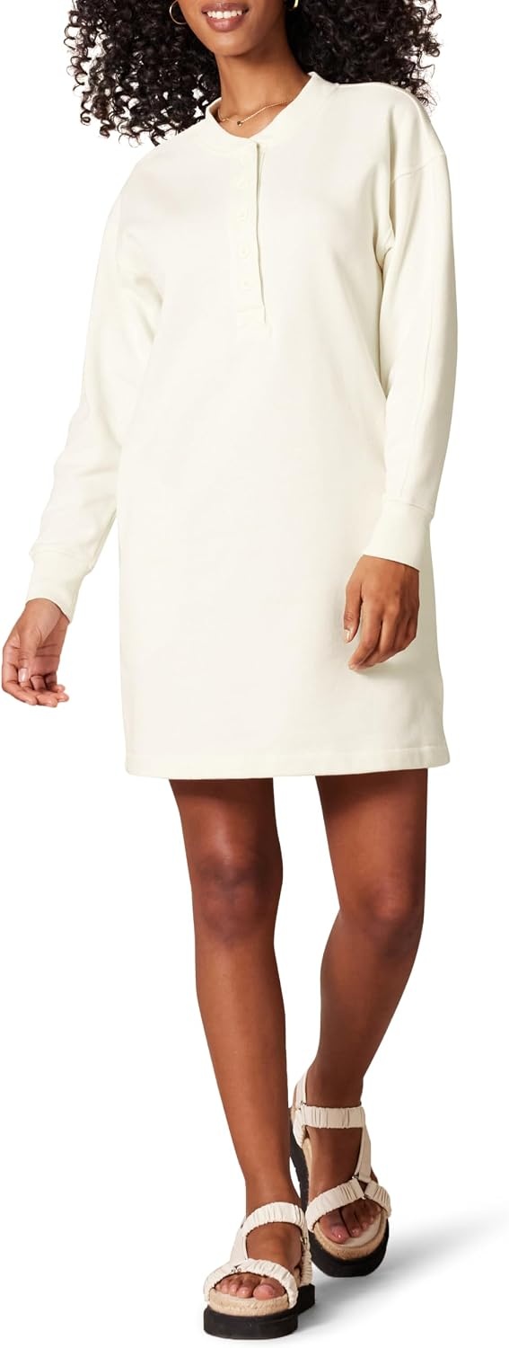 image:imageAmazon Essentials Womens Long Sleeve Sweatshirt DressEggshell White
