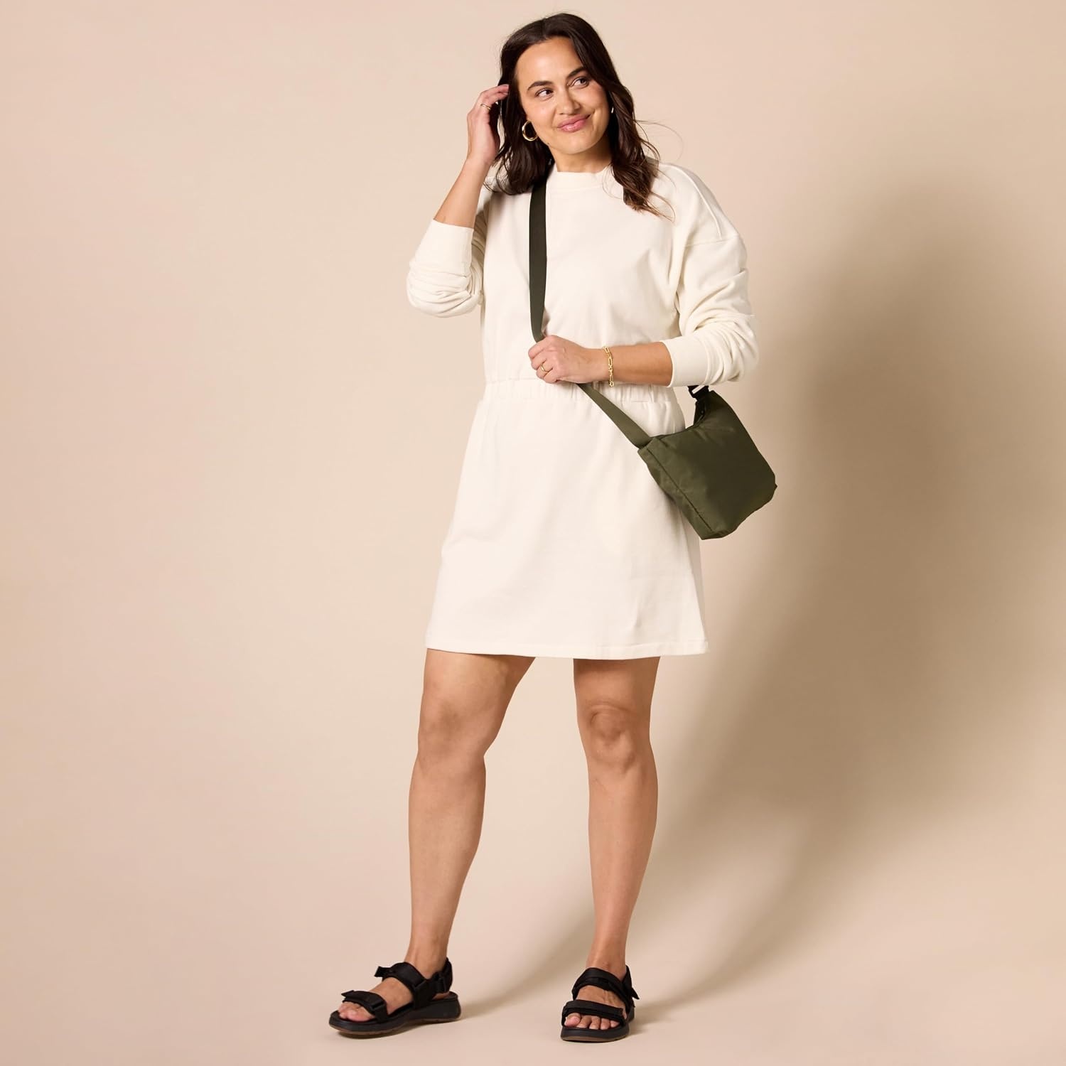image:imageAmazon Essentials Womens Long Sleeve Sweatshirt DressEggshell White