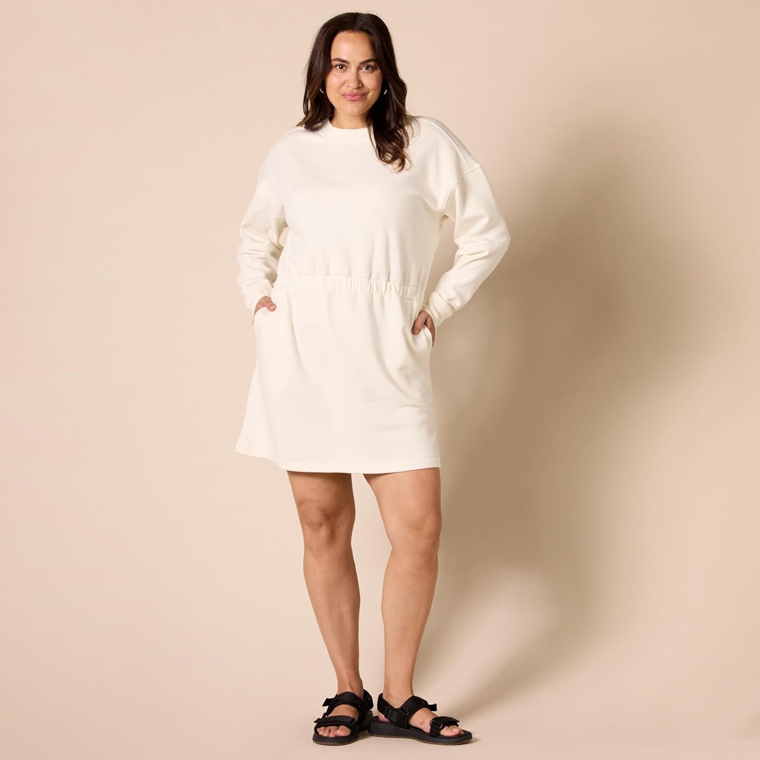 image:imageAmazon Essentials Womens Long Sleeve Sweatshirt DressEggshell White