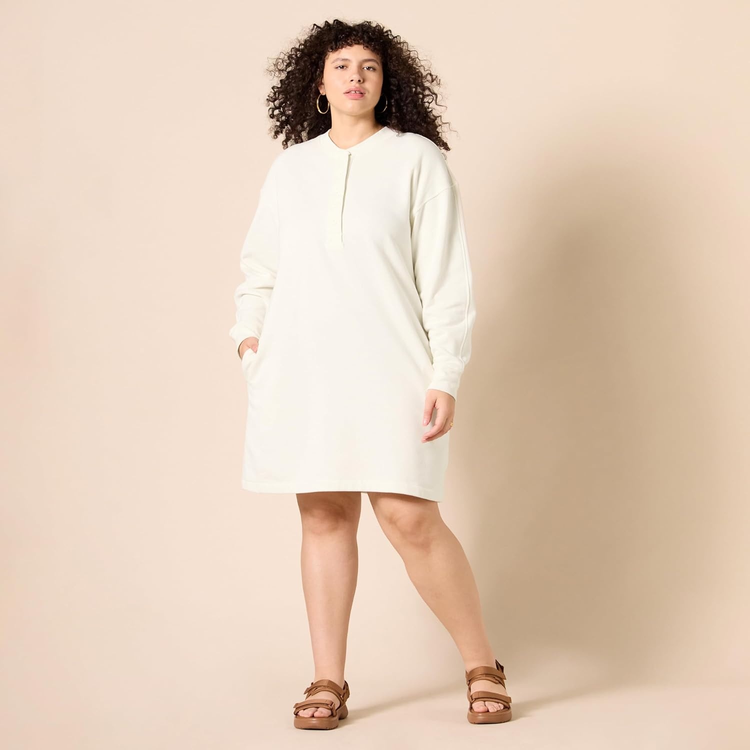 image:imageAmazon Essentials Womens Long Sleeve Sweatshirt DressEggshell White