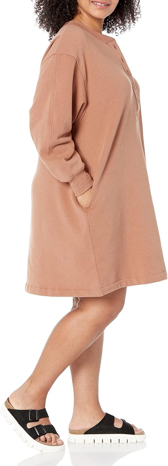 image:imageAmazon Essentials Womens Long Sleeve Sweatshirt DressLight Brown