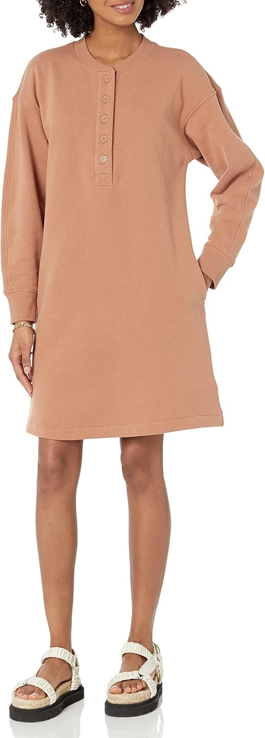 image:imageAmazon Essentials Womens Long Sleeve Sweatshirt DressLight Brown