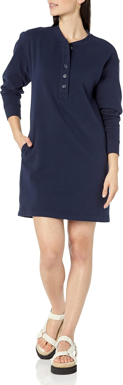 image:imageAmazon Essentials Womens Long Sleeve Sweatshirt DressNavy