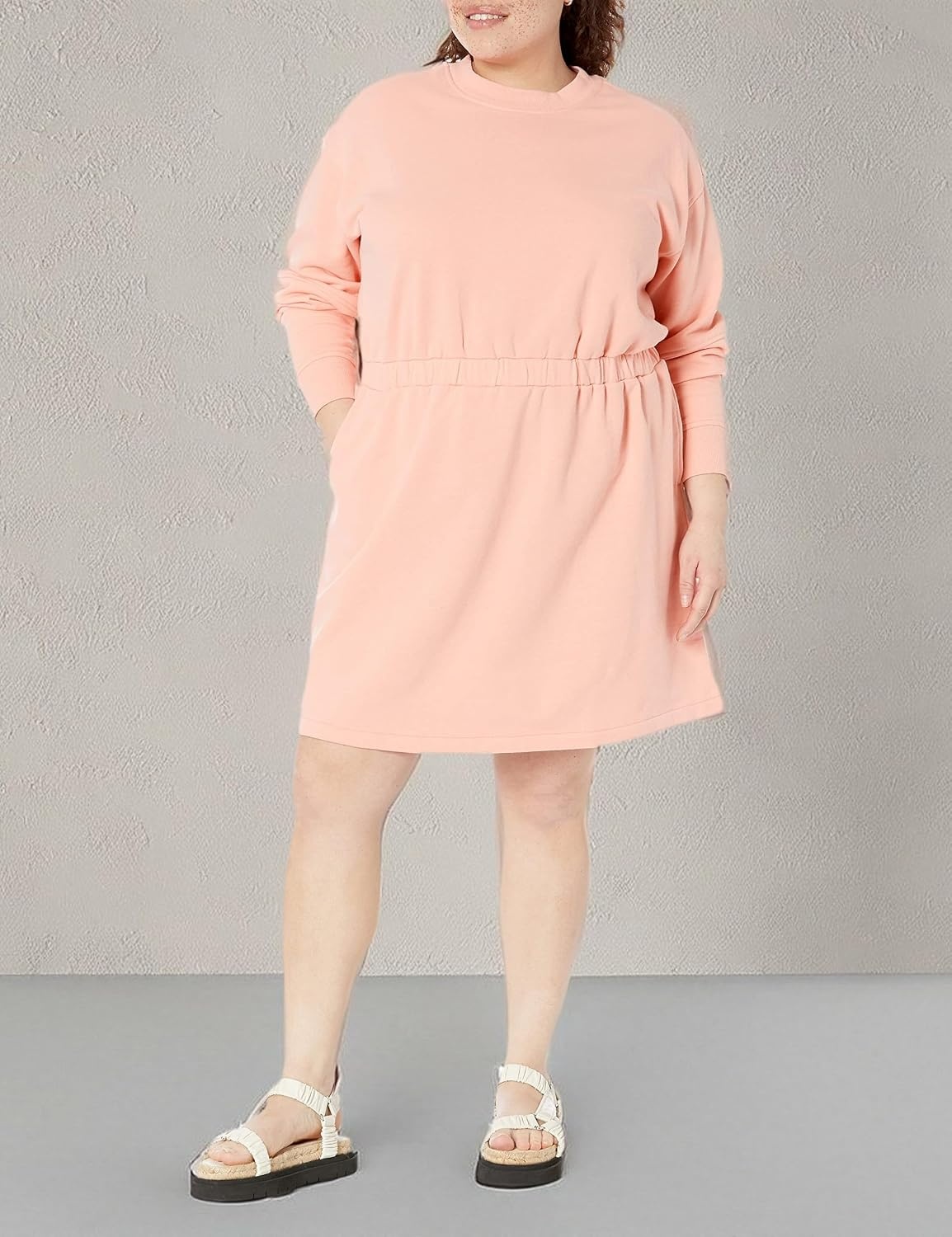 image:imageAmazon Essentials Womens Long Sleeve Sweatshirt DressPeach