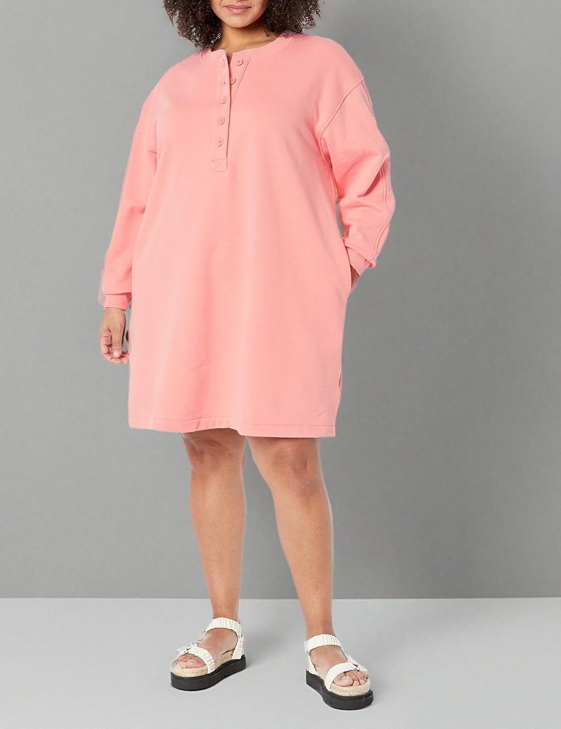 image:imageAmazon Essentials Womens Long Sleeve Sweatshirt DressPeach