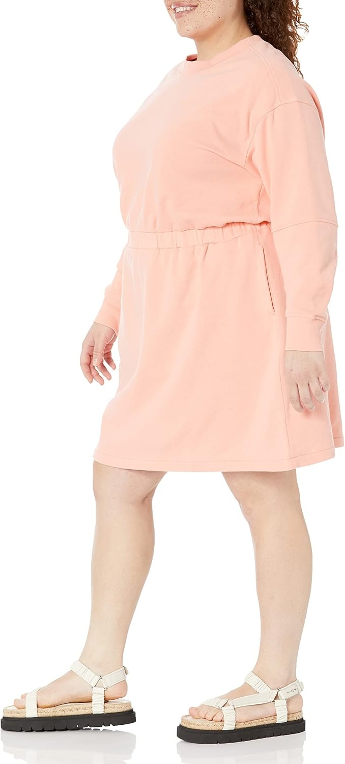 image:imageAmazon Essentials Womens Long Sleeve Sweatshirt DressPeach