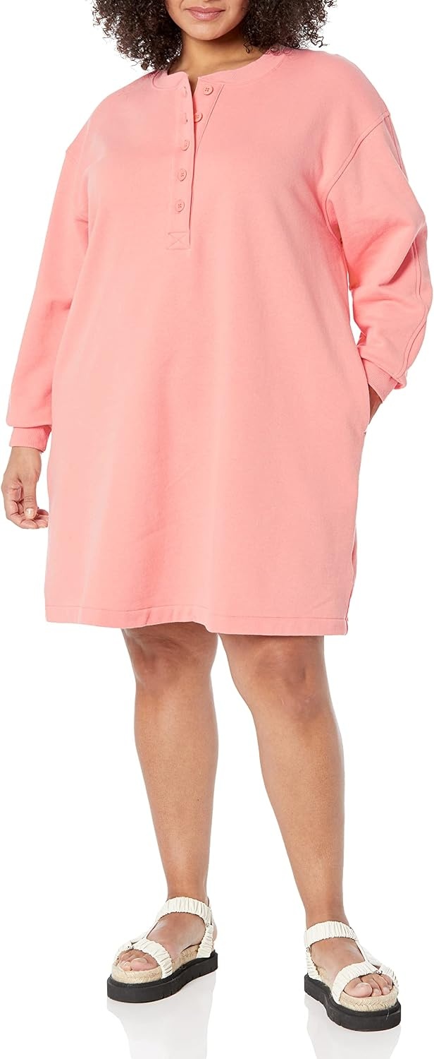 image:imageAmazon Essentials Womens Long Sleeve Sweatshirt DressPeach