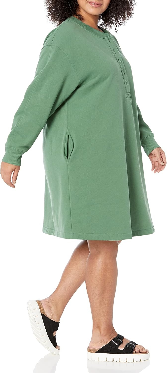 image:imageAmazon Essentials Womens Long Sleeve Sweatshirt DressSage Green