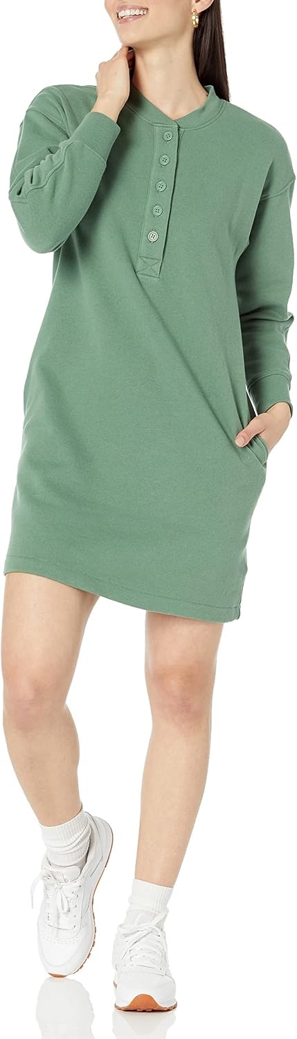 image:imageAmazon Essentials Womens Long Sleeve Sweatshirt DressSage Green