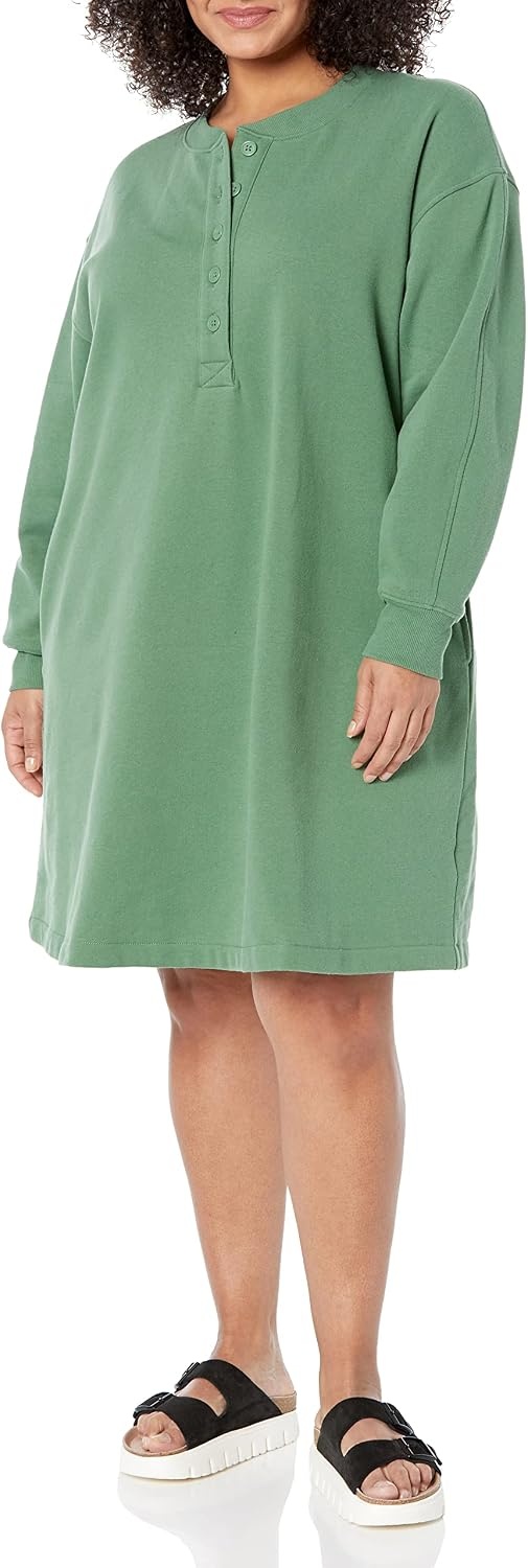 image:imageAmazon Essentials Womens Long Sleeve Sweatshirt DressSage Green