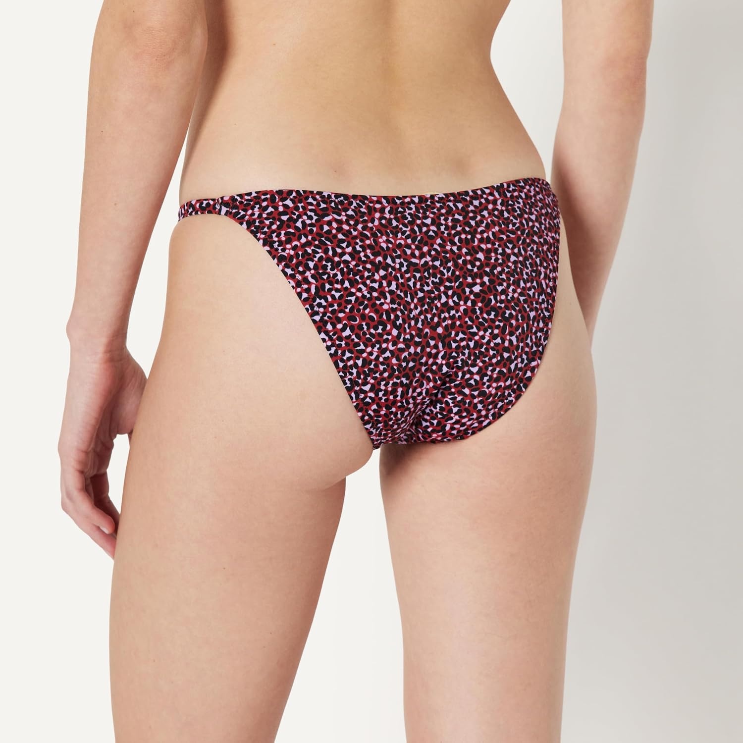 image:imageAmazon Essentials Womens Low Rise Notie String Swim Bikini BottomBrick Red Lilac Leopard