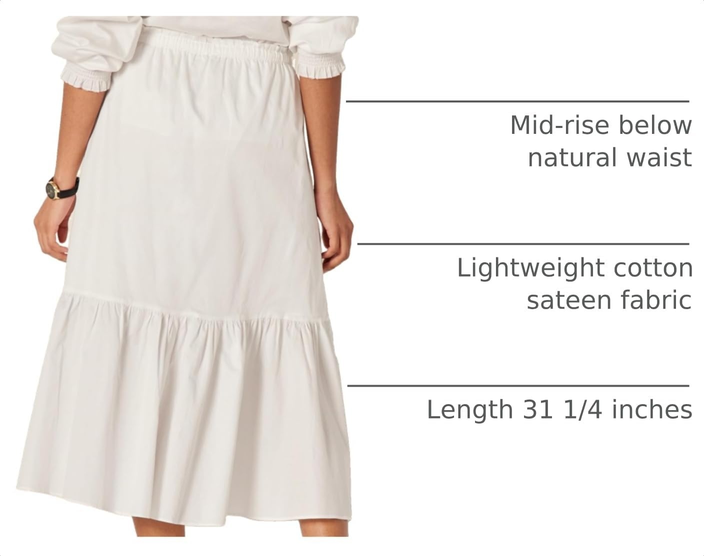 image:imageAmazon Essentials Womens MidRise Aline Cotton Sateen Tiered Midi Skirt Top Sold SeparatelyWhite
