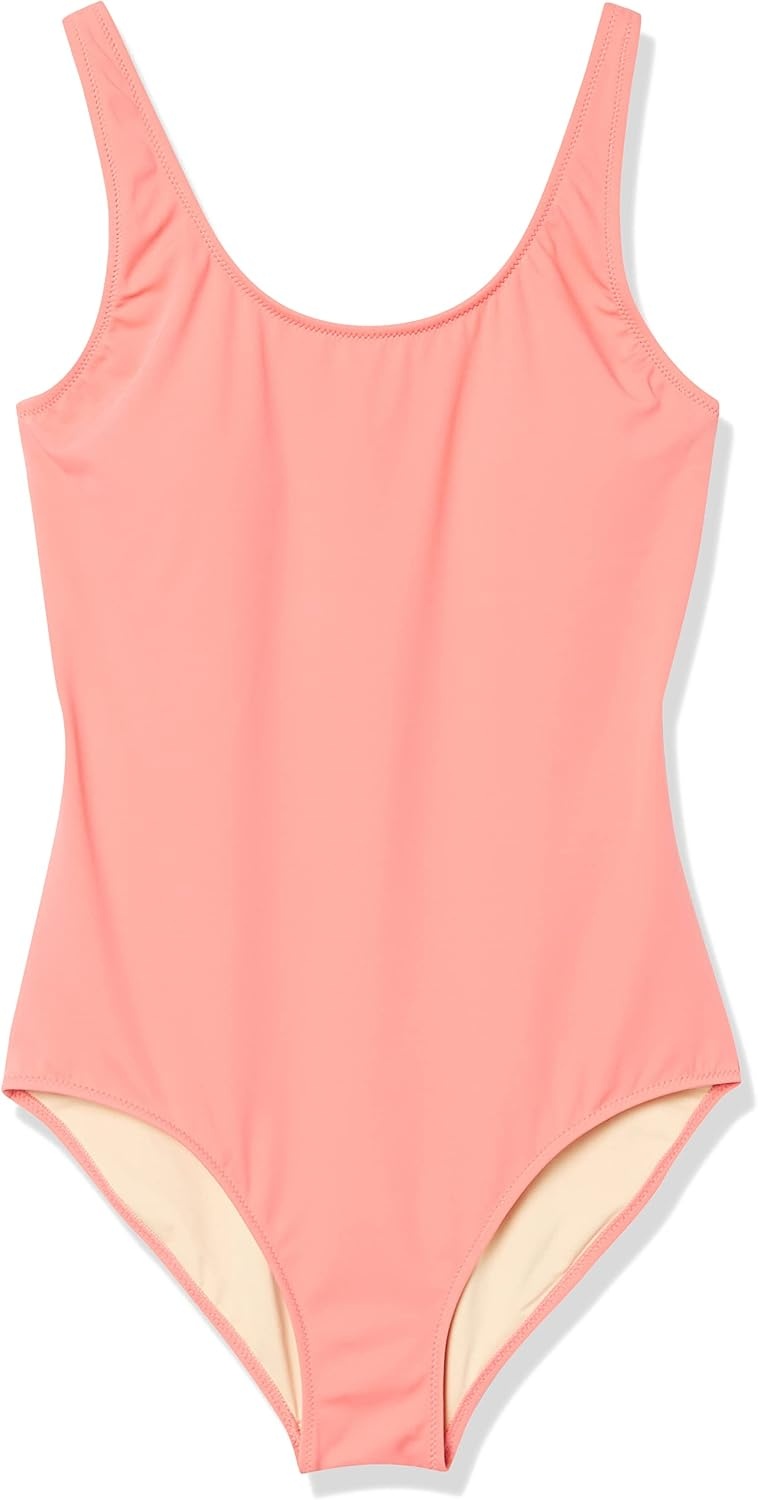 image:imageAmazon Essentials Womens OnePiece Scoop Neck Coverage Swimsuit Available in Plus SizeCoral Pink