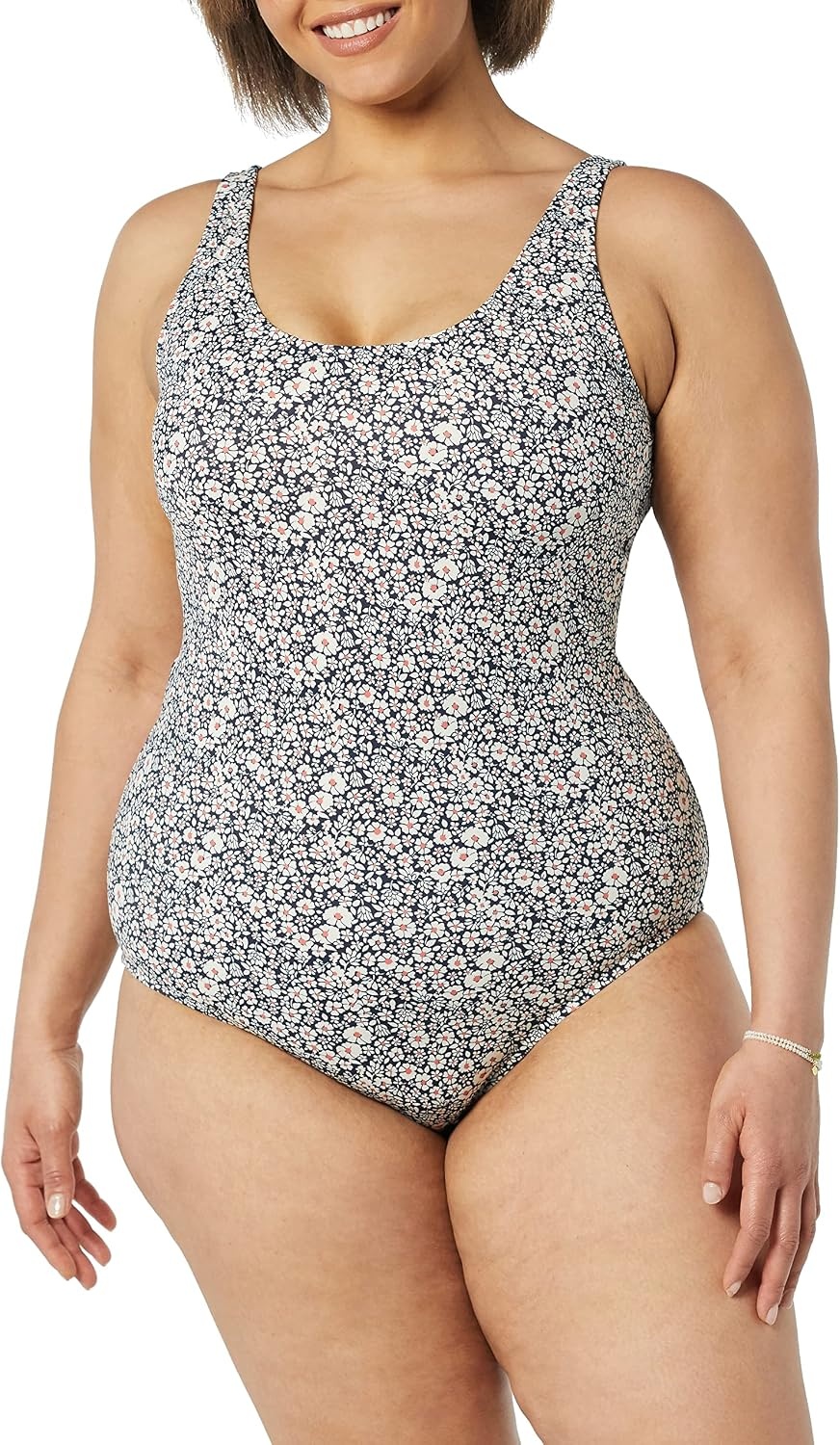 image:imageAmazon Essentials Womens OnePiece Scoop Neck Coverage Swimsuit Available in Plus SizeDitsy Floral