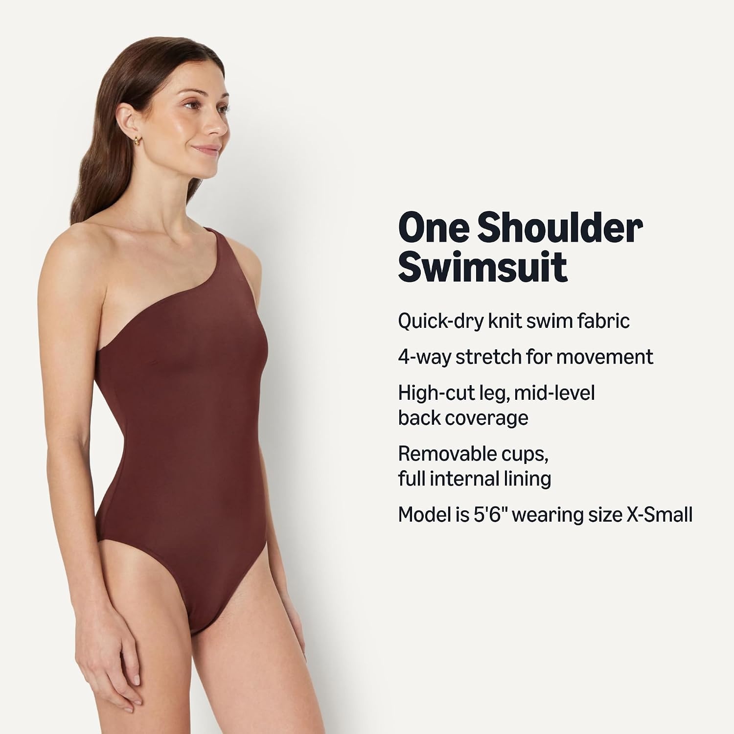 image:imageAmazon Essentials Womens OneShoulder OnePiece SwimsuitDeep Brown