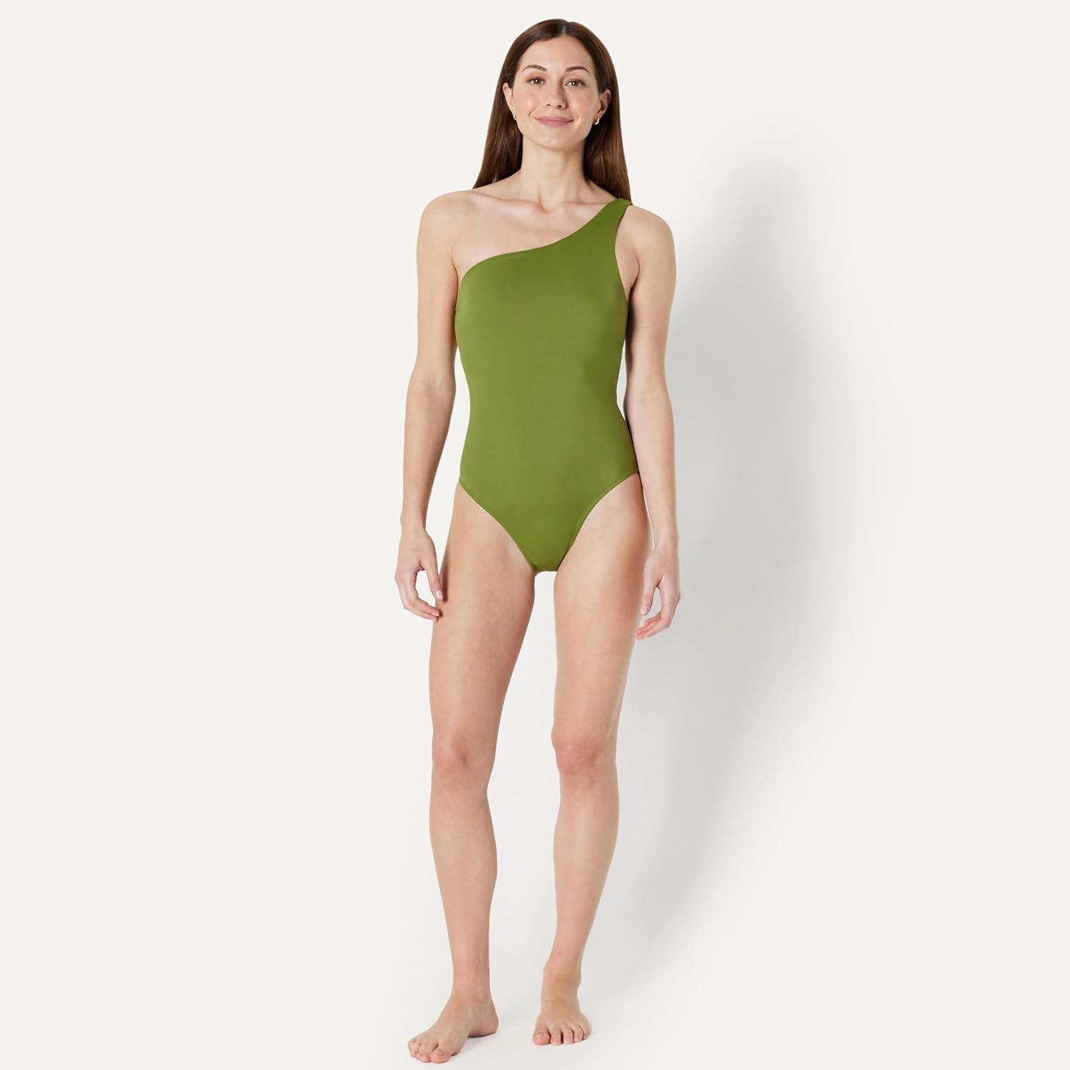 image:imageAmazon Essentials Womens OneShoulder OnePiece SwimsuitOlive