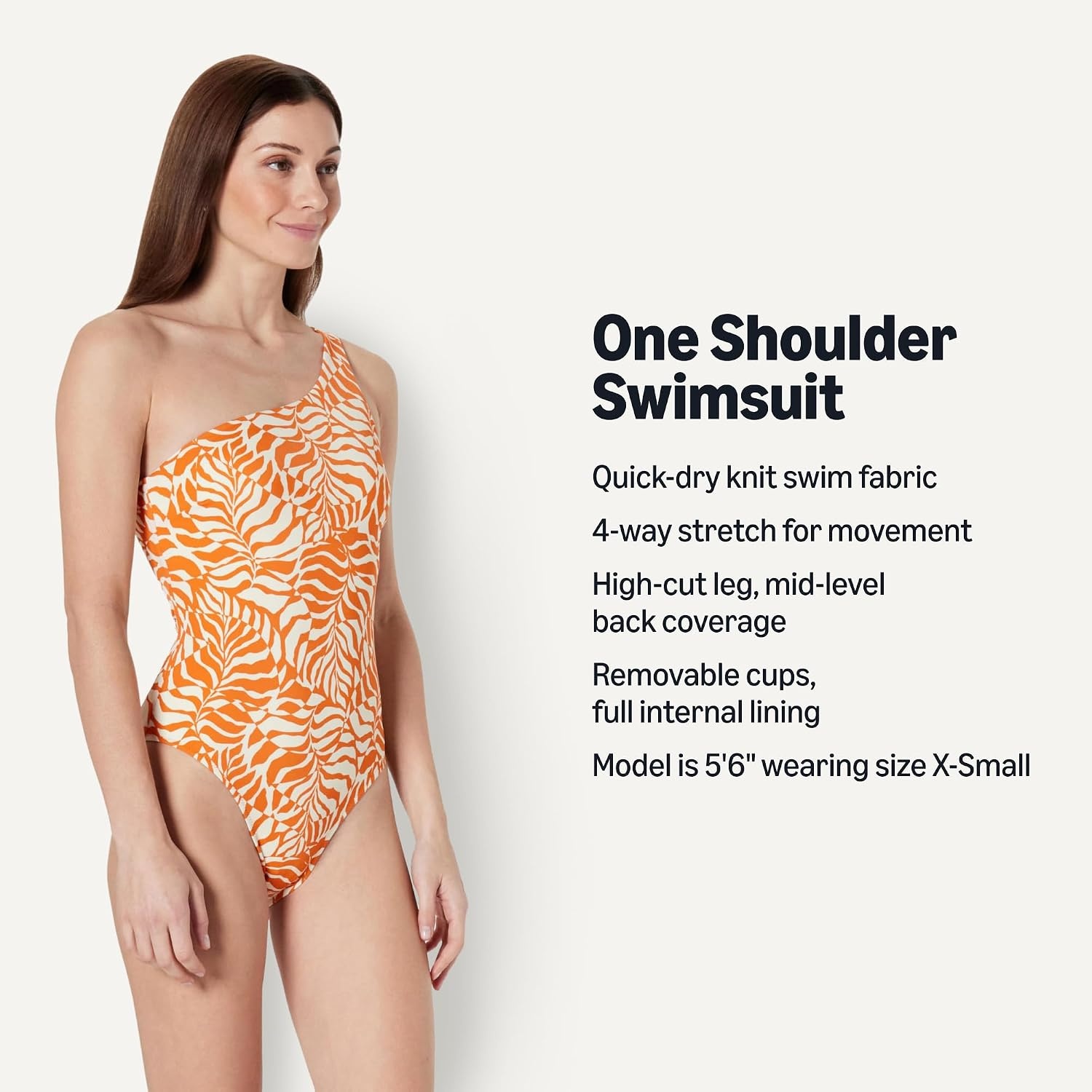 image:imageAmazon Essentials Womens OneShoulder OnePiece SwimsuitRust Orange Abstract Palms
