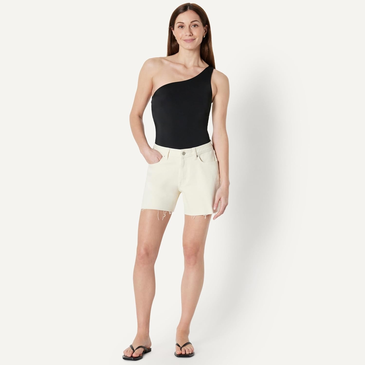 image:imageAmazon Essentials Womens OneShoulder OnePiece SwimsuitWashed Black
