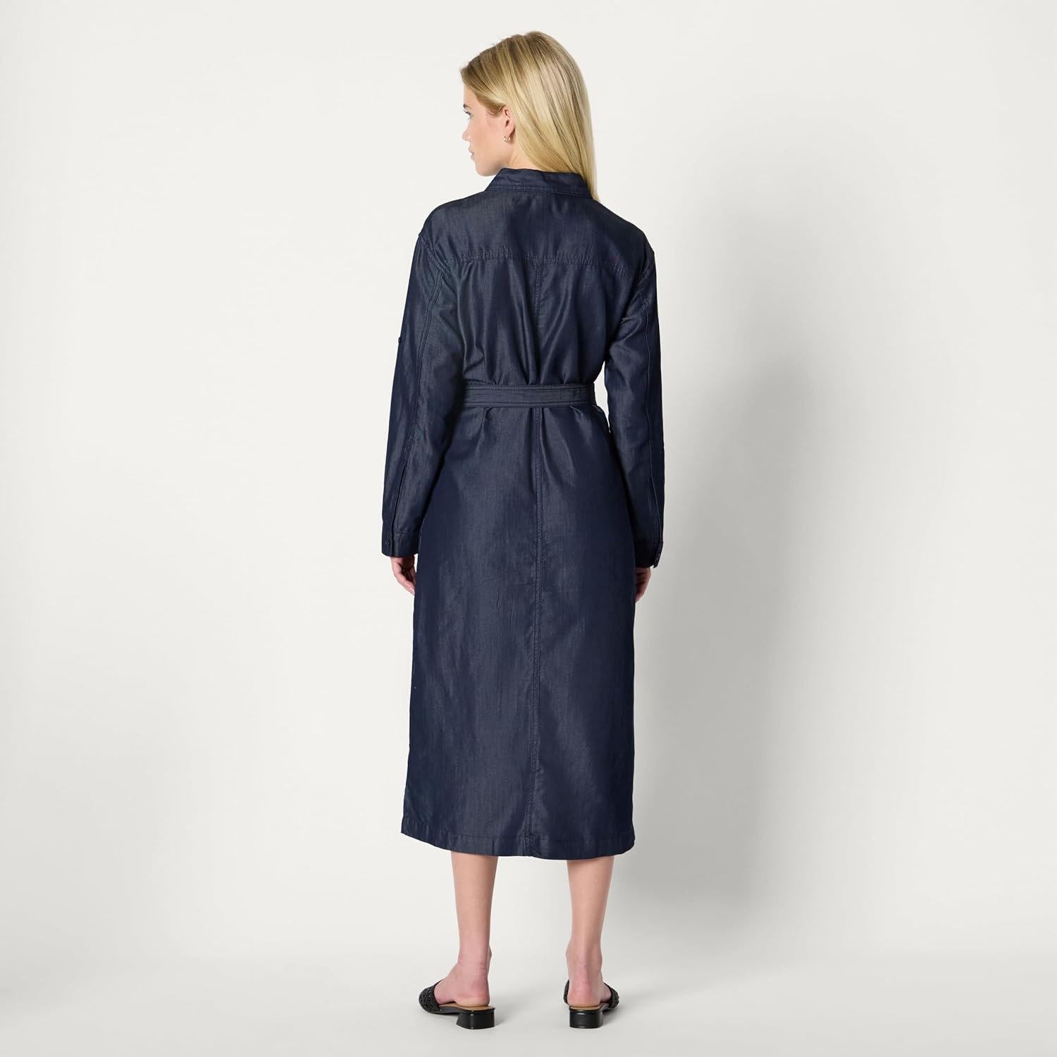 image:imageAmazon Essentials Womens RegularFit Denim Chambray LongSleeve DressRinse