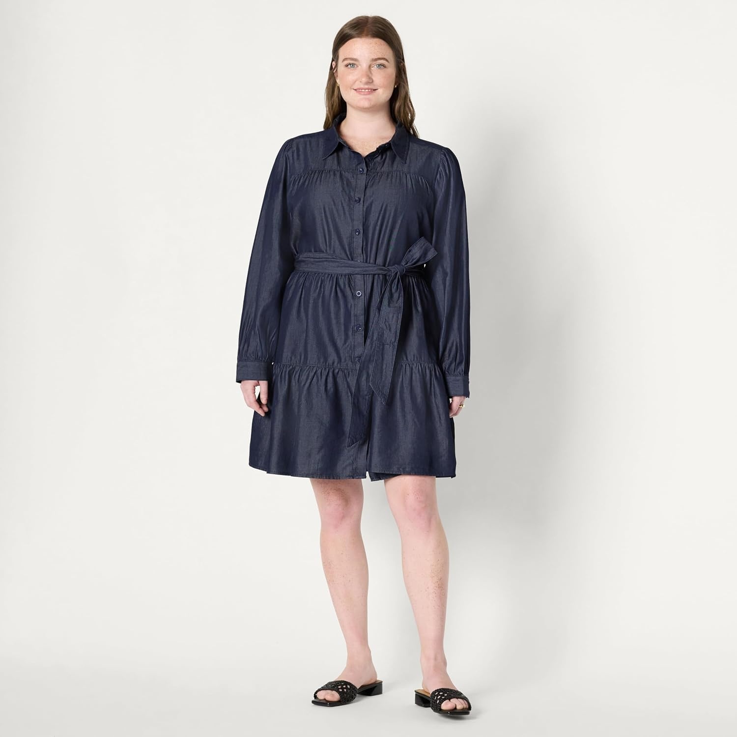 image:imageAmazon Essentials Womens RegularFit Denim Chambray LongSleeve DressRinse