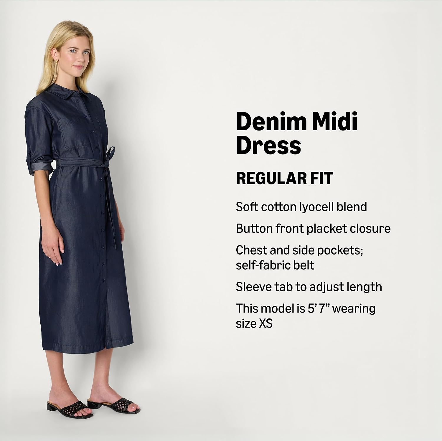 image:imageAmazon Essentials Womens RegularFit Denim Chambray LongSleeve DressRinse