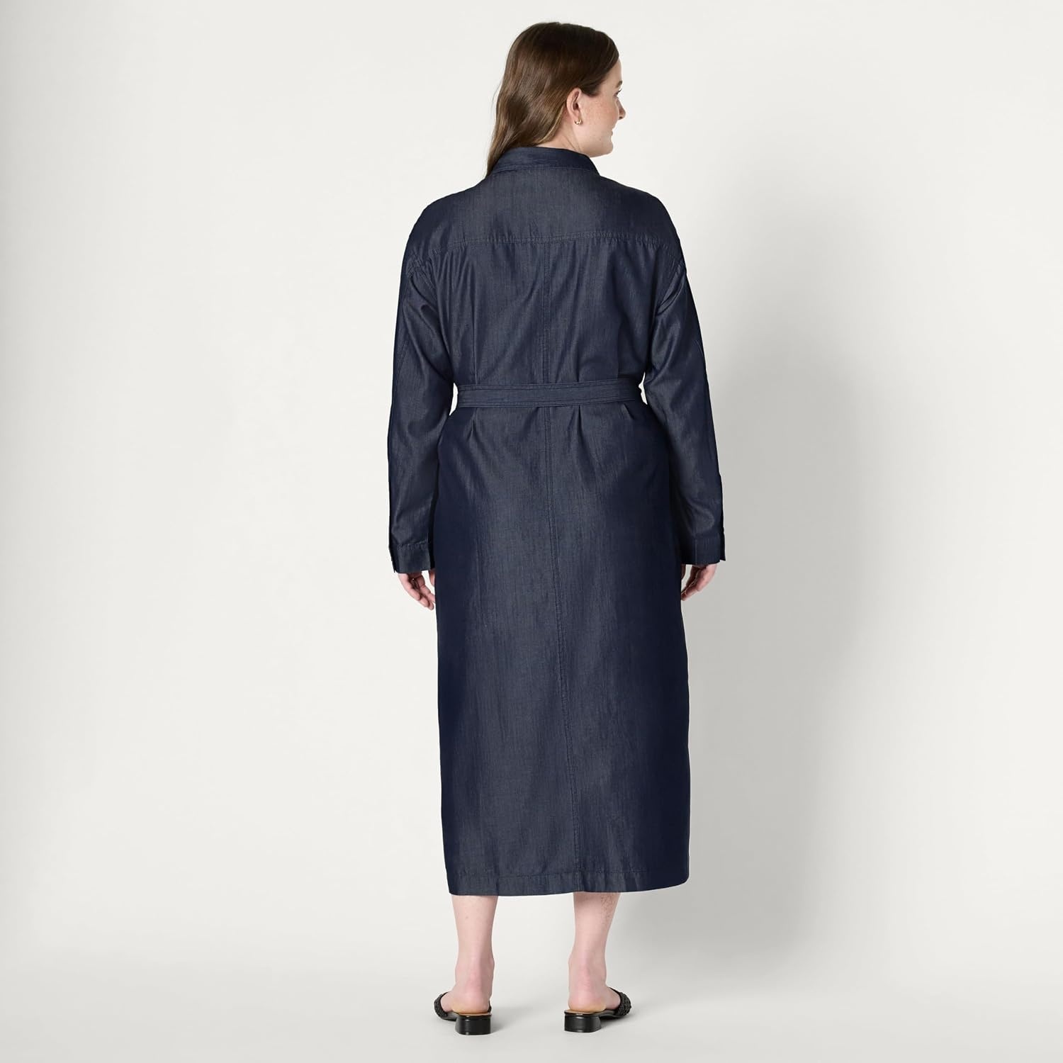 image:imageAmazon Essentials Womens RegularFit Denim Chambray LongSleeve DressRinse