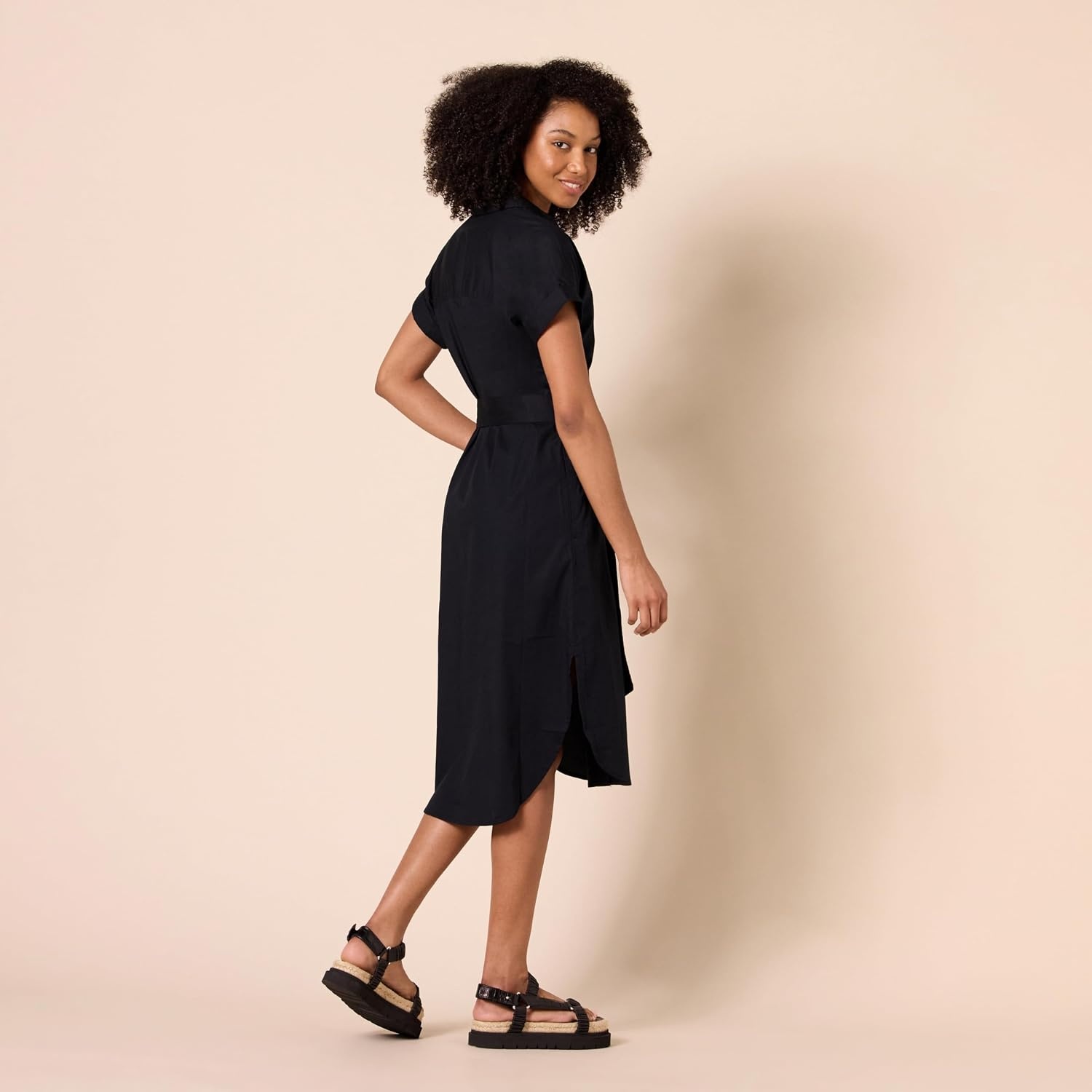 image:imageAmazon Essentials Womens Relaxed Fit Short Sleeve Button Front Belted Shirt DressBlack