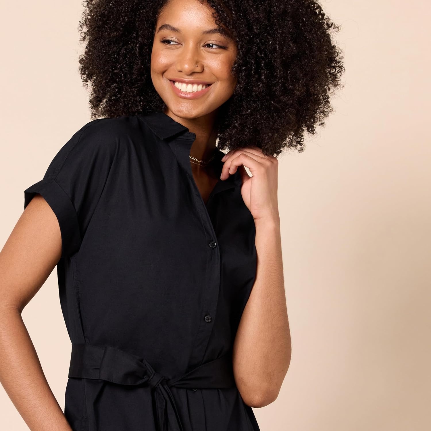 image:imageAmazon Essentials Womens Relaxed Fit Short Sleeve Button Front Belted Shirt DressBlack