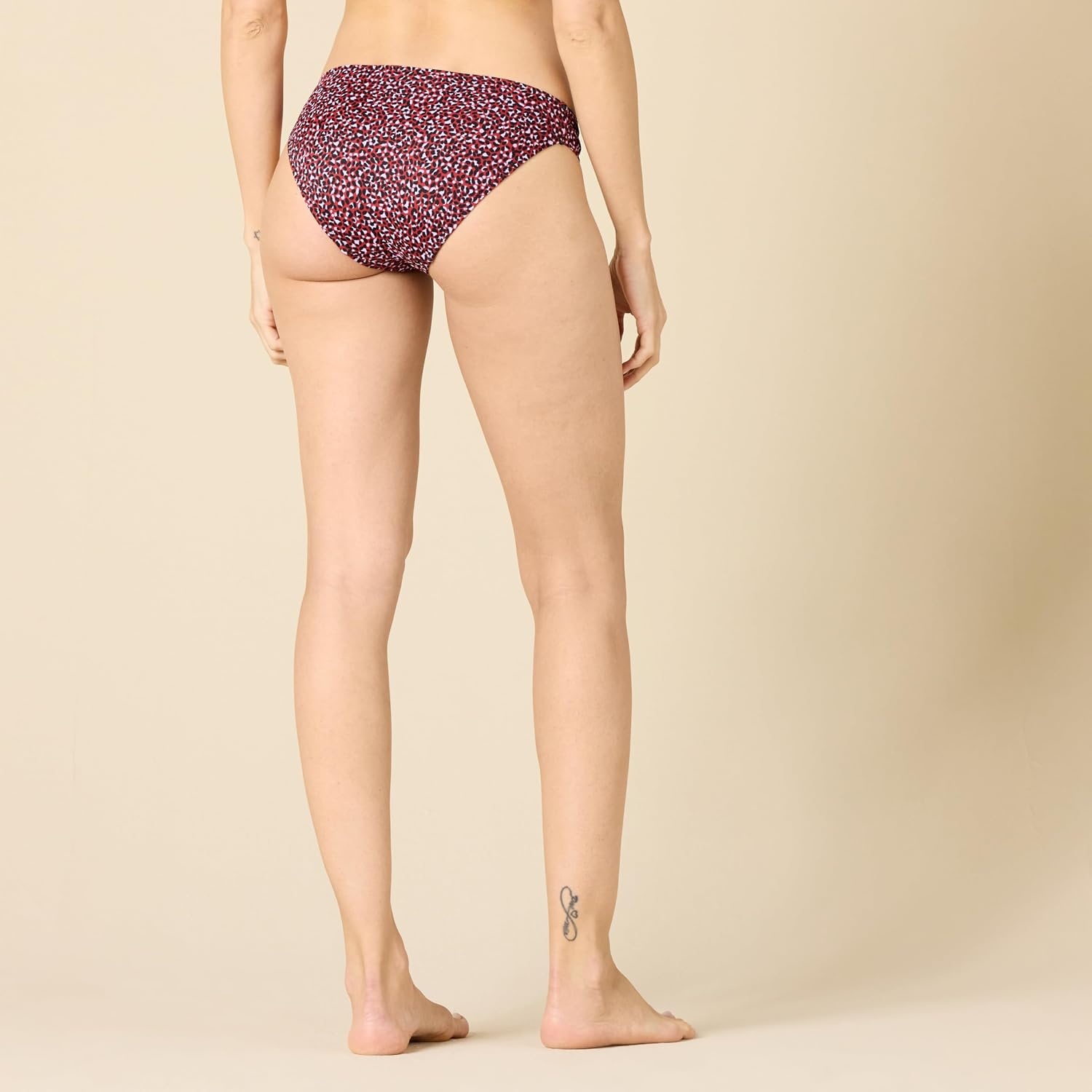 image:imageAmazon Essentials Womens Ruched Side Tab Full Coverage Bikini Swimsuit BottomBrick Red Leopard