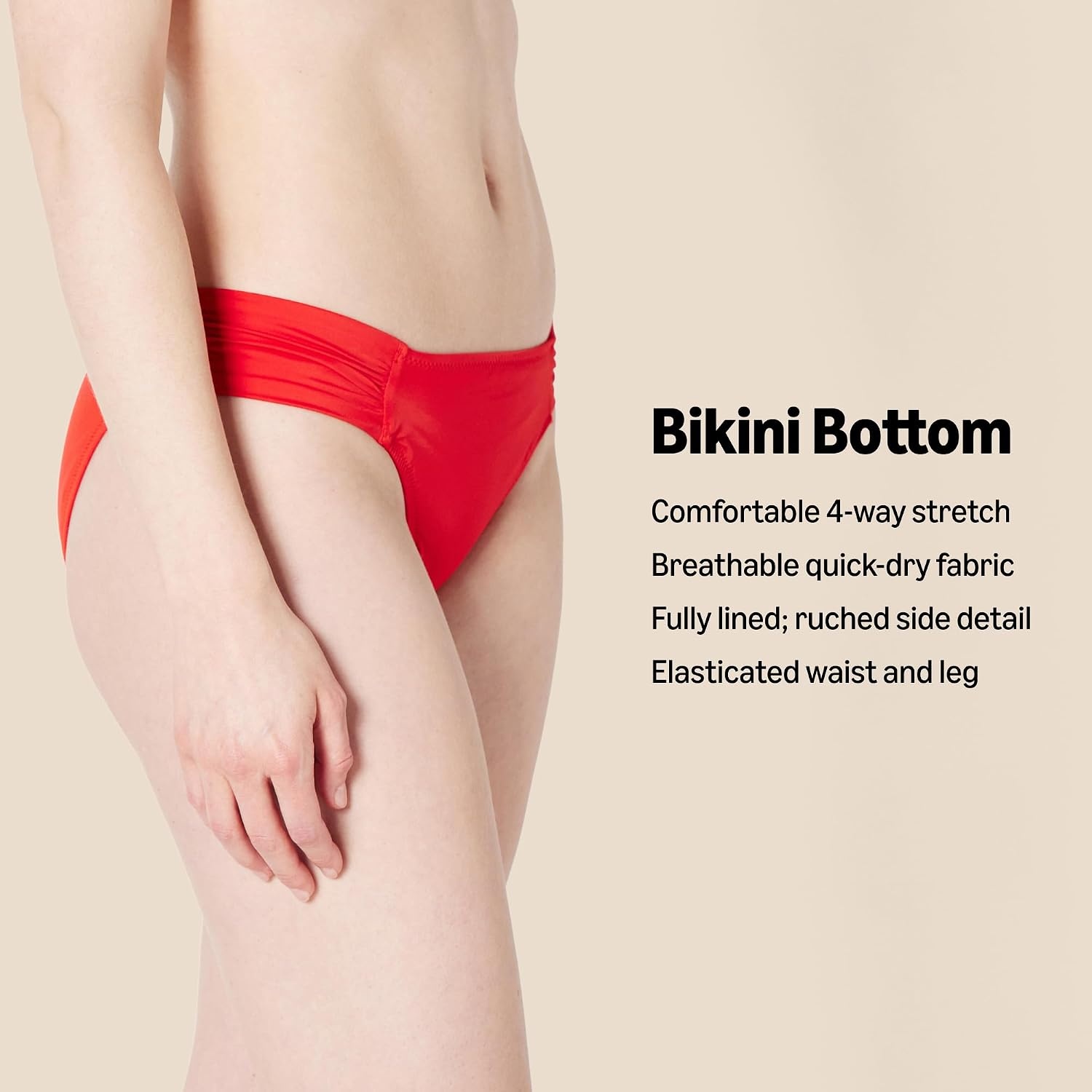image:imageAmazon Essentials Womens Ruched Side Tab Full Coverage Bikini Swimsuit BottomBrick Red Leopard