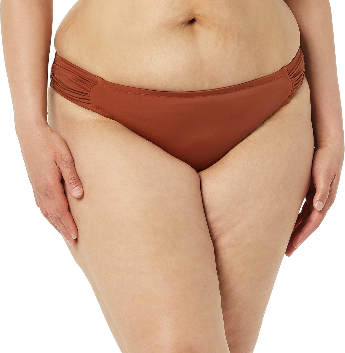 image:imageAmazon Essentials Womens Ruched Side Tab Full Coverage Bikini Swimsuit BottomBrown