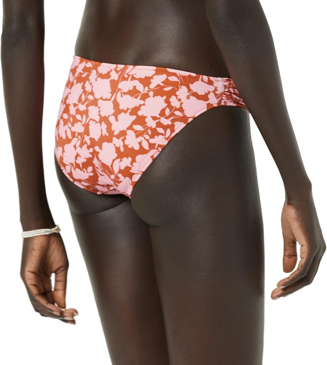 image:imageAmazon Essentials Womens Ruched Side Tab Full Coverage Bikini Swimsuit BottomBrown Pink Floral