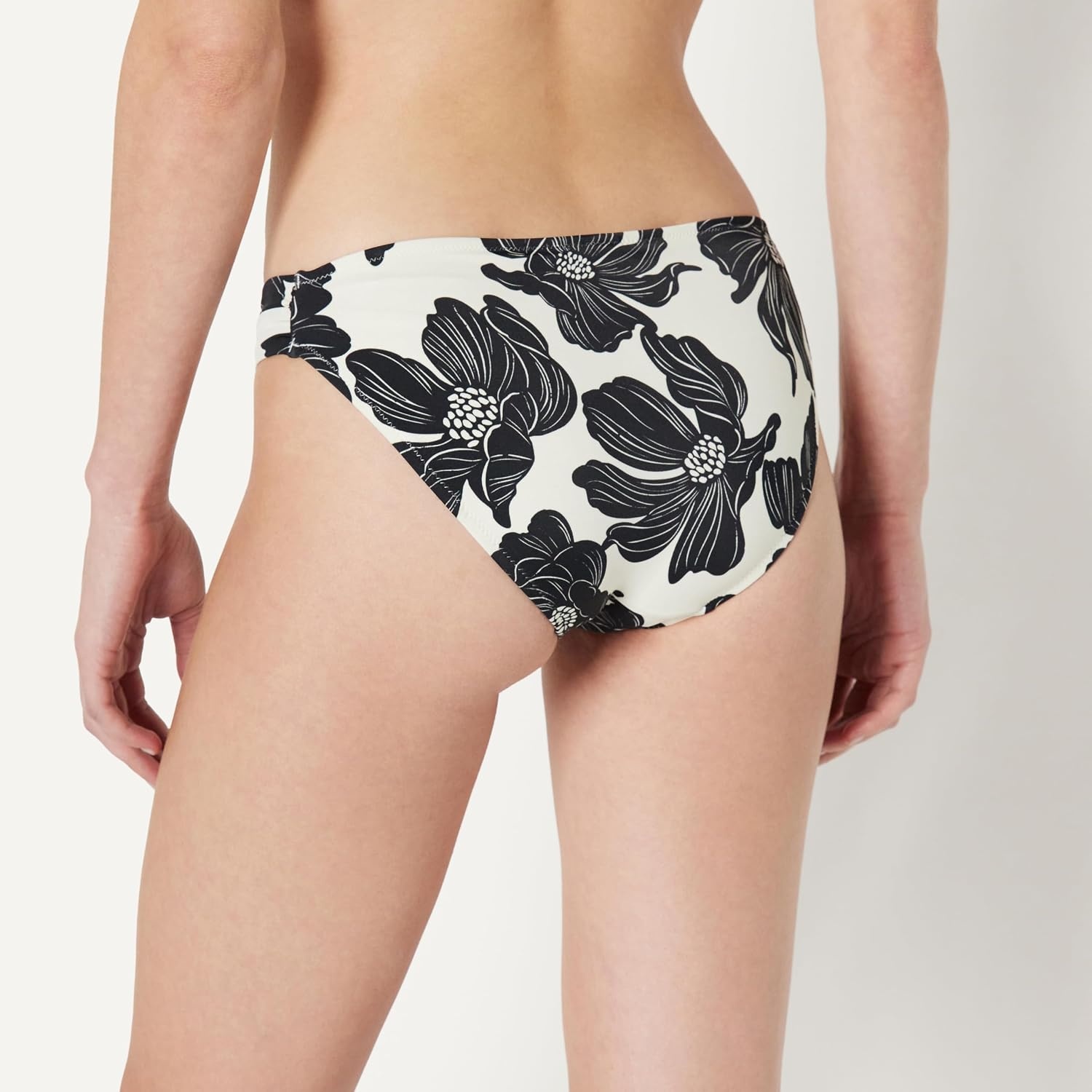 image:imageAmazon Essentials Womens Ruched Side Tab Full Coverage Bikini Swimsuit BottomCream Black Floral
