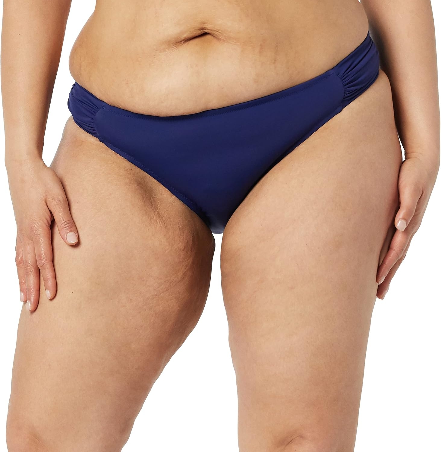 image:imageAmazon Essentials Womens Ruched Side Tab Full Coverage Bikini Swimsuit BottomDark Navy