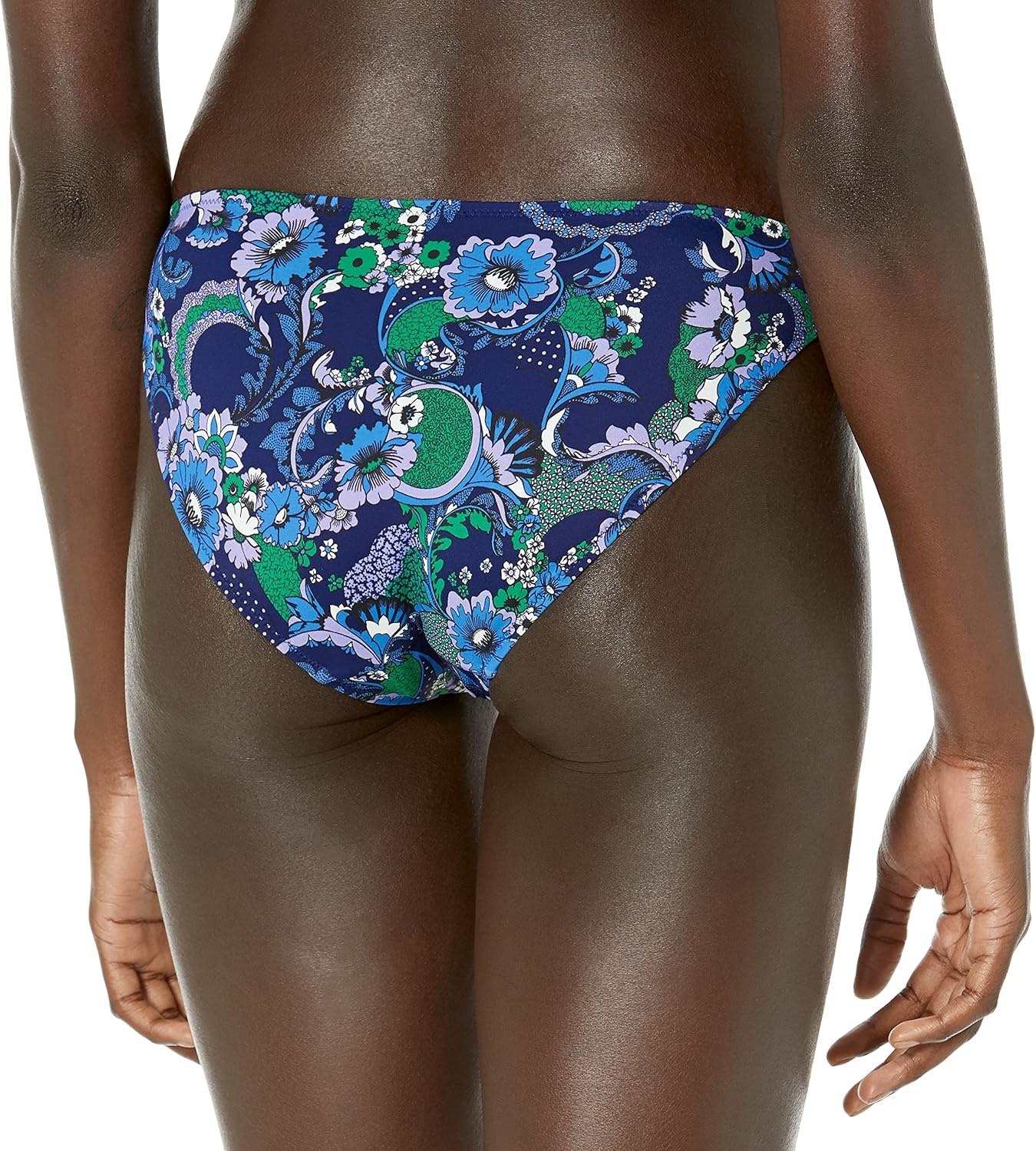 image:imageAmazon Essentials Womens Ruched Side Tab Full Coverage Bikini Swimsuit BottomDeep Blue Paisley