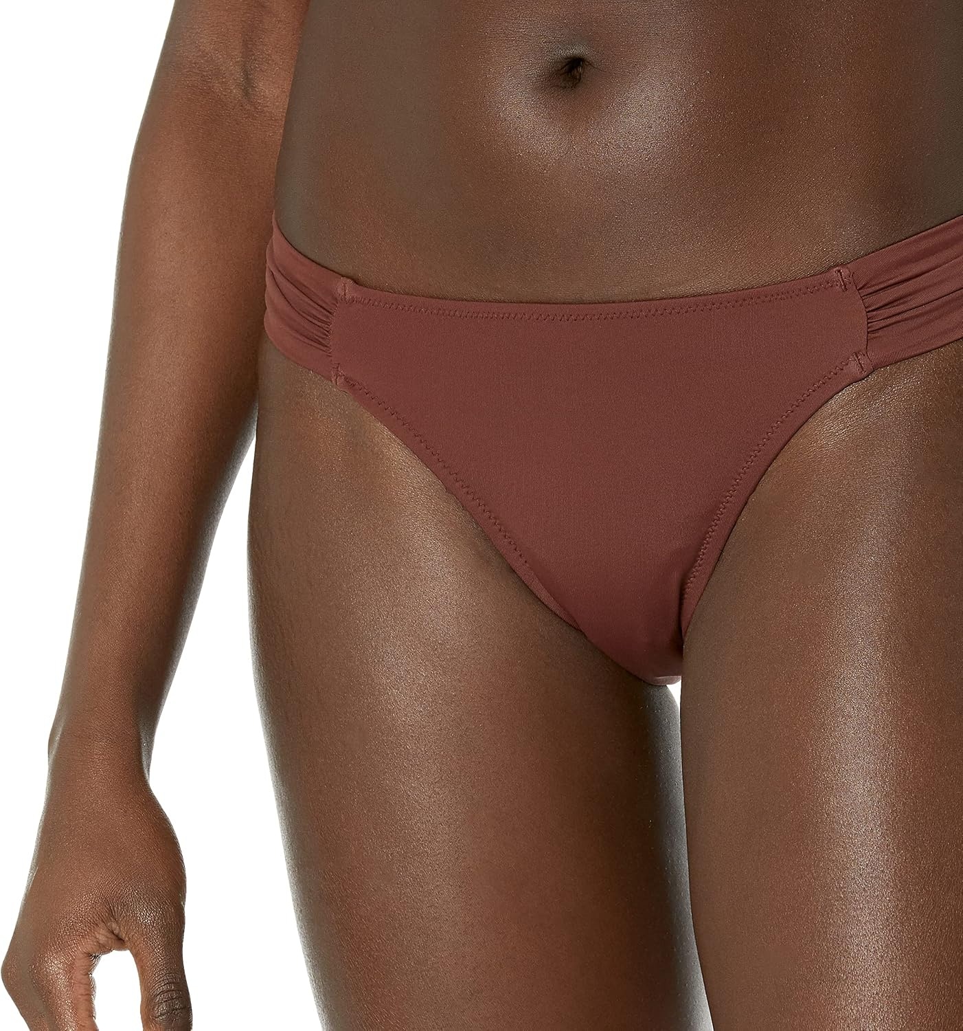 image:imageAmazon Essentials Womens Ruched Side Tab Full Coverage Bikini Swimsuit BottomDeep Brown