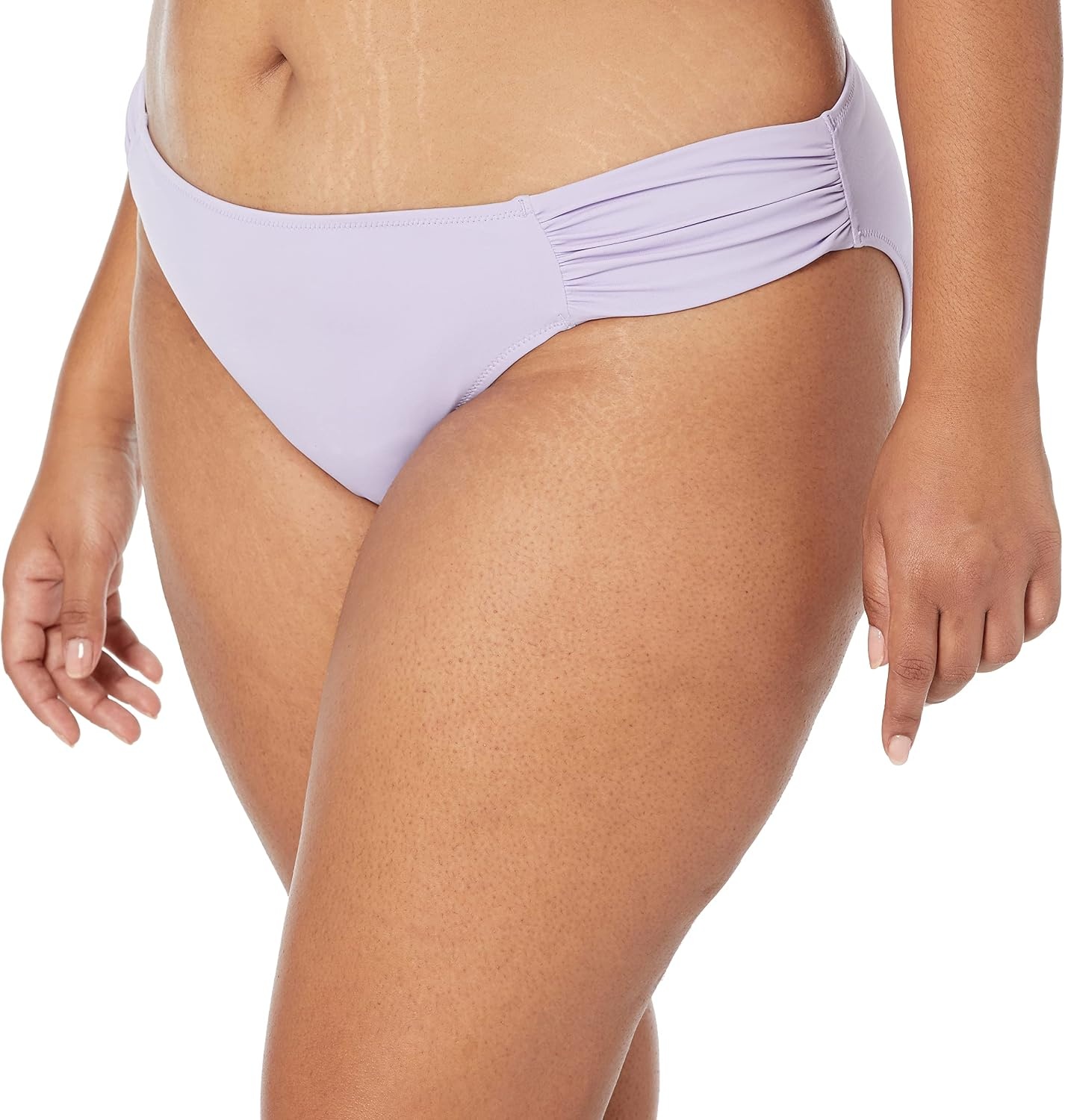 image:imageAmazon Essentials Womens Ruched Side Tab Full Coverage Bikini Swimsuit BottomLavender