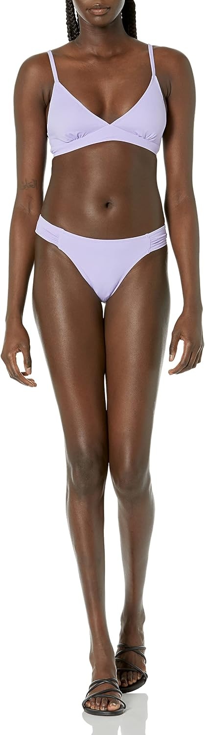 image:imageAmazon Essentials Womens Ruched Side Tab Full Coverage Bikini Swimsuit BottomLavender