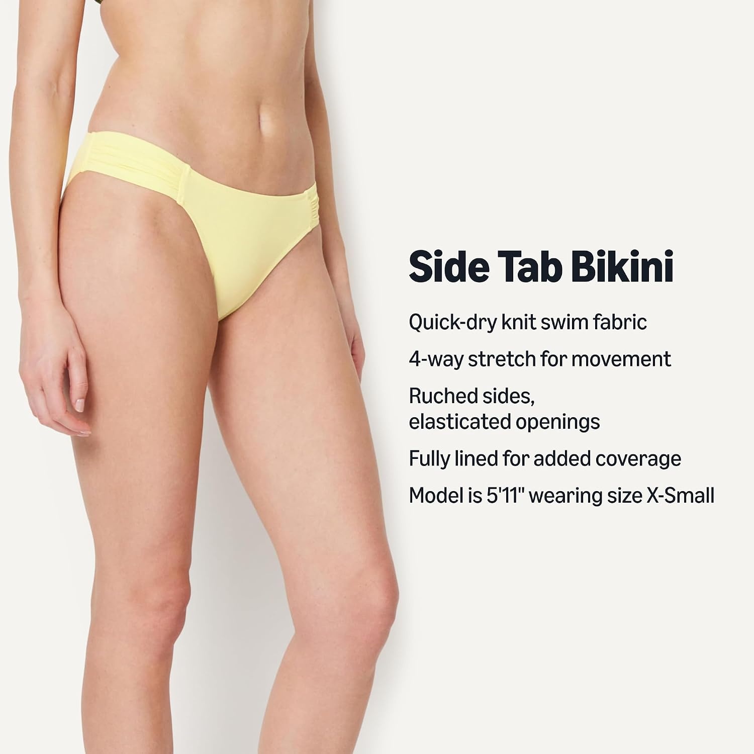 image:imageAmazon Essentials Womens Ruched Side Tab Full Coverage Bikini Swimsuit BottomLight Yellow