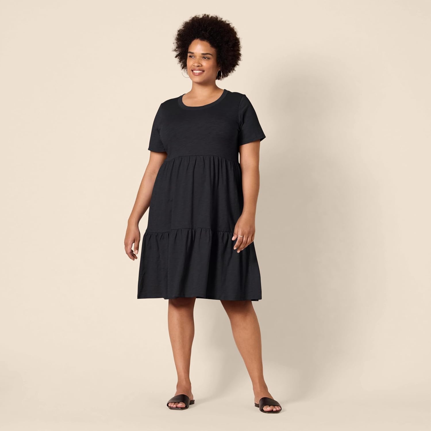 image:imageAmazon Essentials Womens ShortSleeve Crewneck Tiered Cotton DressBlack