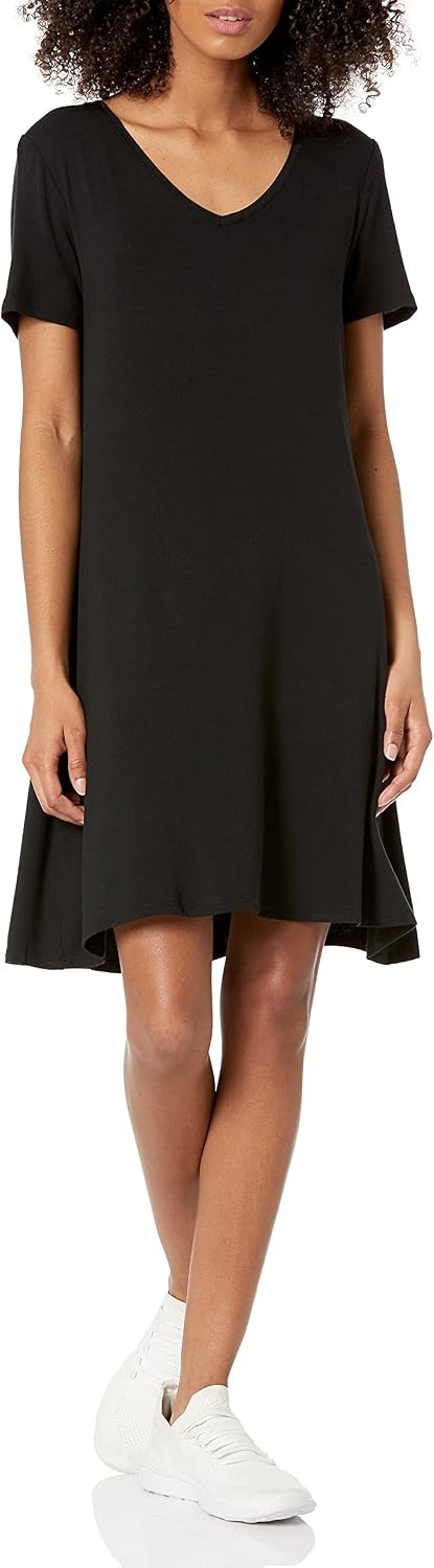 image:imageAmazon Essentials Womens ShortSleeve Scoopneck Swing DressBlack
