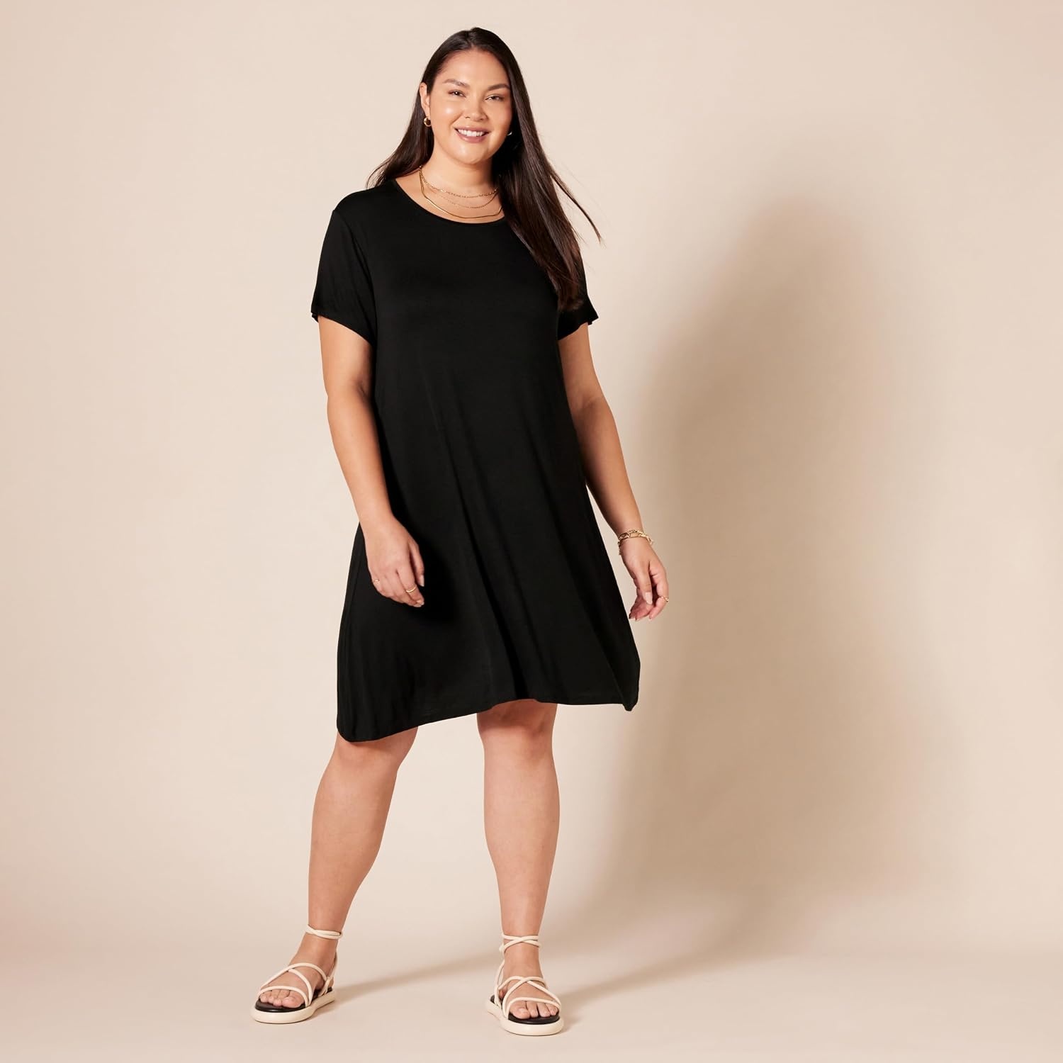 image:imageAmazon Essentials Womens ShortSleeve Scoopneck Swing DressBlack
