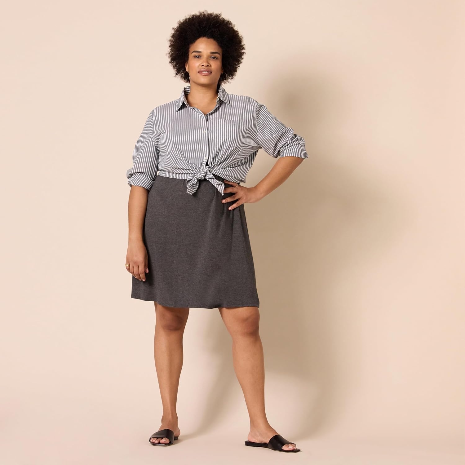 image:imageAmazon Essentials Womens ShortSleeve Scoopneck Swing DressCharcoal Heather