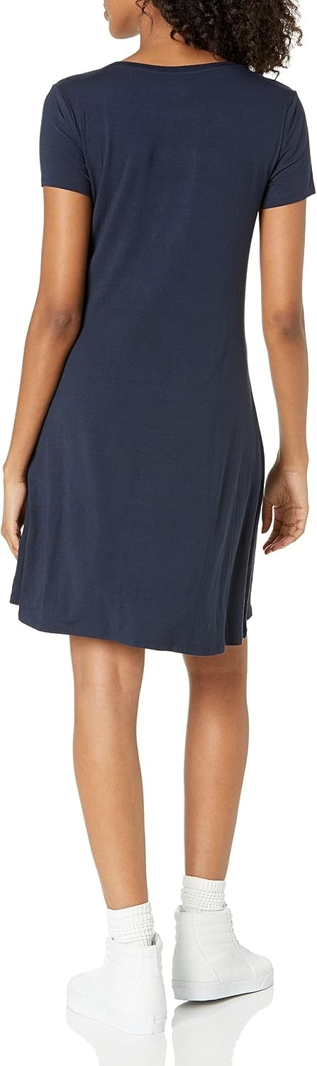 image:imageAmazon Essentials Womens ShortSleeve Scoopneck Swing DressNavy