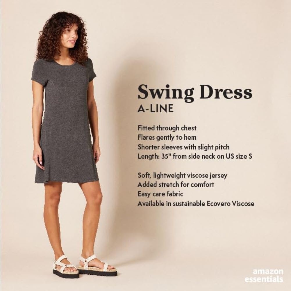 image:imageAmazon Essentials Womens ShortSleeve Scoopneck Swing DressNavy