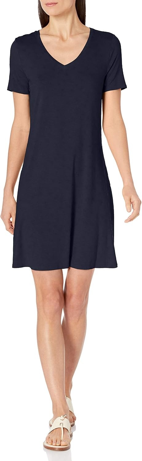 image:imageAmazon Essentials Womens ShortSleeve Scoopneck Swing DressNavy