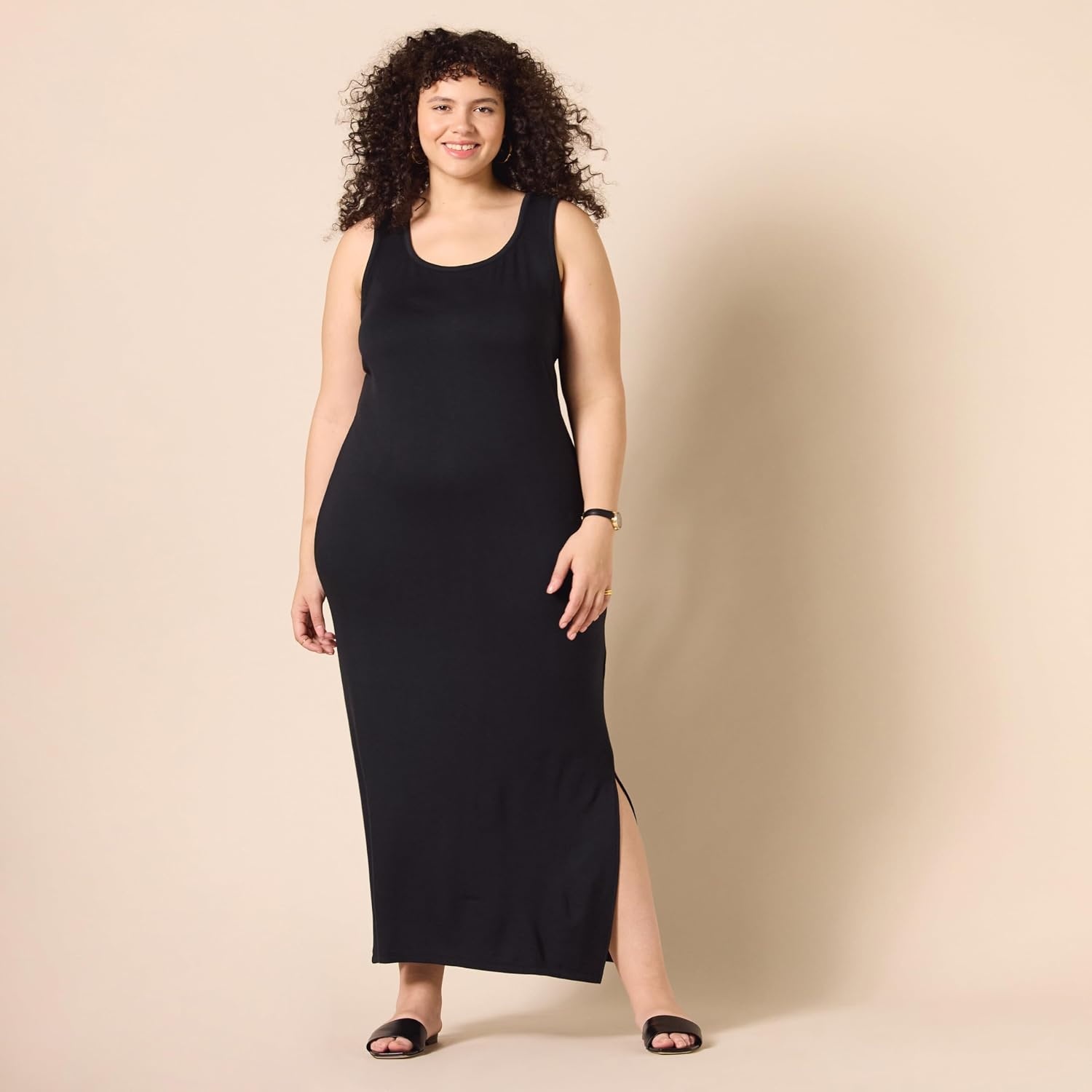 image:imageAmazon Essentials Womens Supersoft Terry Racerback Maxi Dress Previously Daily RitualBlack