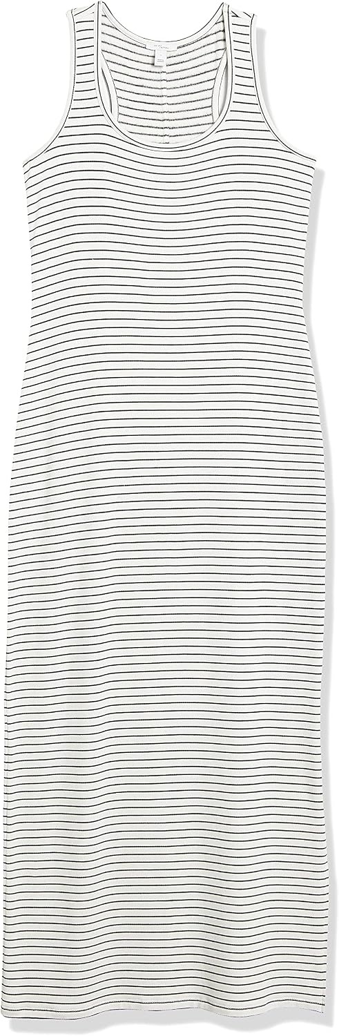 image:imageAmazon Essentials Womens Supersoft Terry Racerback Maxi Dress Previously Daily RitualWhiteBlack Stripe
