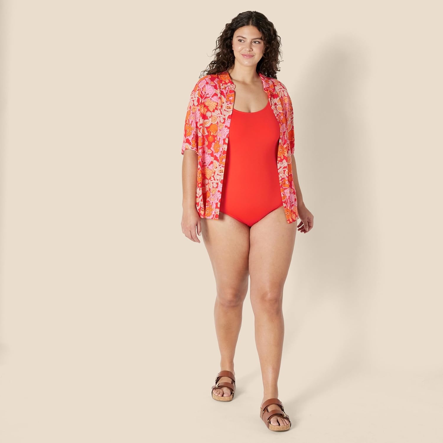 image:imageAmazon Essentials Womens Thin Strap OnePiece Swimsuit with Adjustable StrapsBright Poppy Red